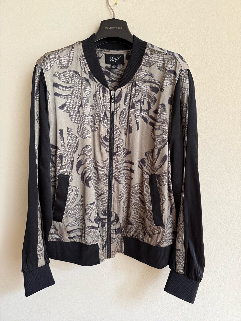 Verge (New Zealand Brand) khaki & Black Floral Bomber Jacket
